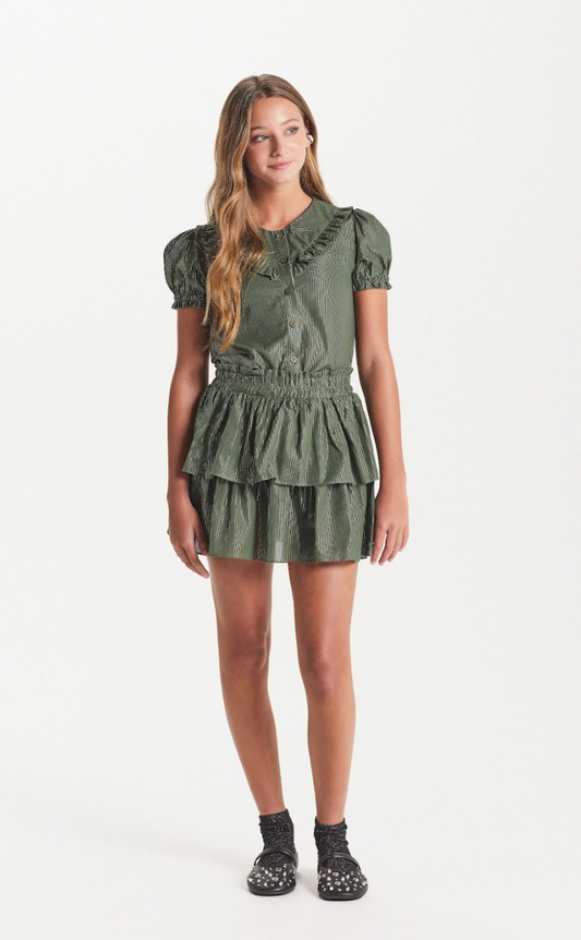 Conjunto Teen Blusa e Shorts Voil Lurex Verde Oliva - Two In