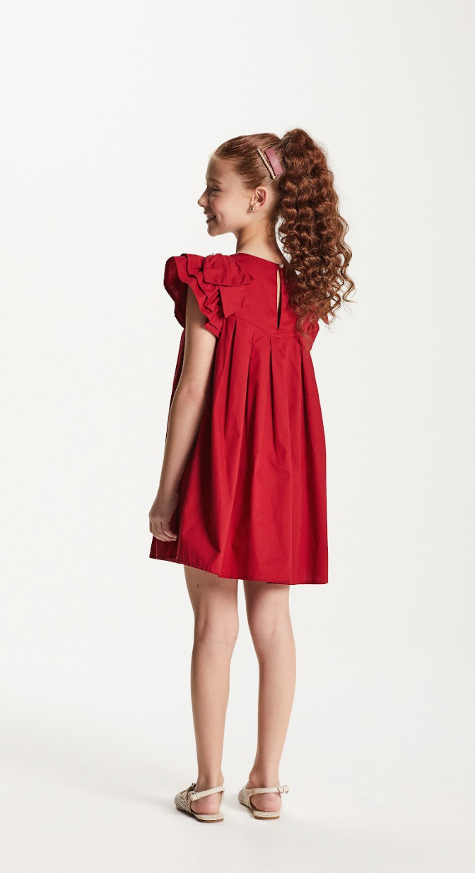 Vestido Infantil Jumper Algodão Pregas Vermelho - Um Mais Um
