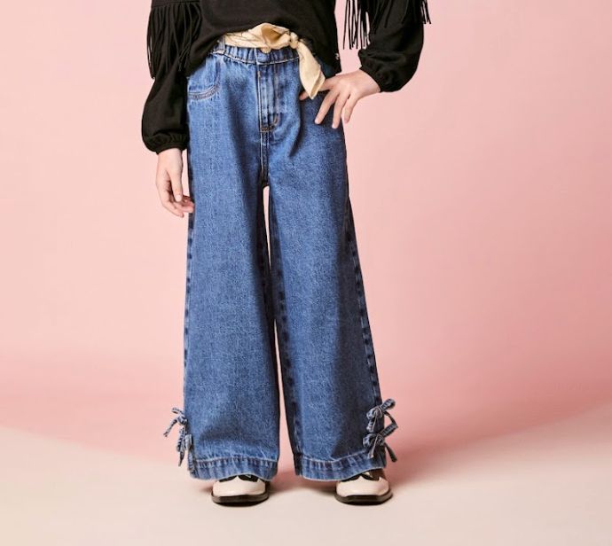 Calça Jeans Infantil Reta Laços Jeans - Momi