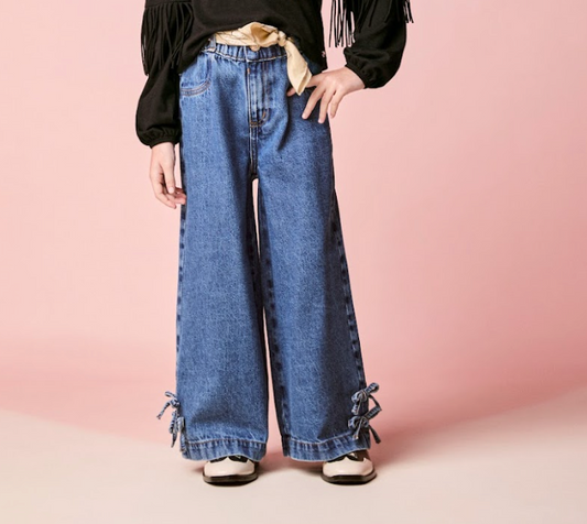 Calça Jeans Infantil Reta Laços Jeans - Momi