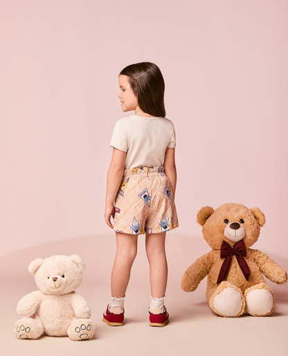 Conjunto Infantil Blusa MC Branca Pooh e Shorts Bege Vanilla - Momi