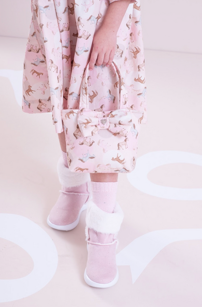 Vestido Infantil Algodão Estampa Cavalinhos e Poá Bolsos Rosa - Pituchinchus