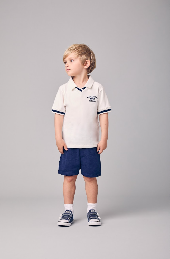 Conjunto Infantil Camisa Polo Branca e Bermuda Azul Marinho - Youccie