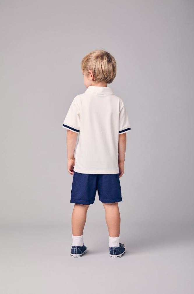Conjunto Infantil Camisa Polo Branca e Bermuda Azul Marinho - Youccie