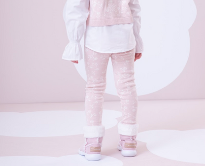 Legging Infantil Tricot Floral Rosa Mel - Pituchinhus