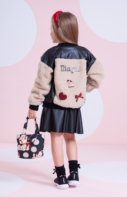 Saia-Short Infantil Evasê Couro Tech Preta - Pituchinhus