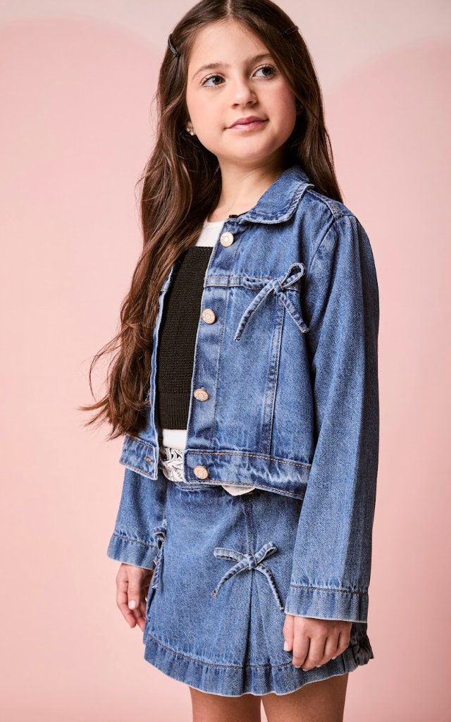 Jaqueta Infantil Jeans com Laços - Momi