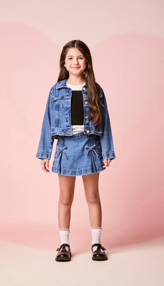 Jaqueta Infantil Jeans com Laços - Momi