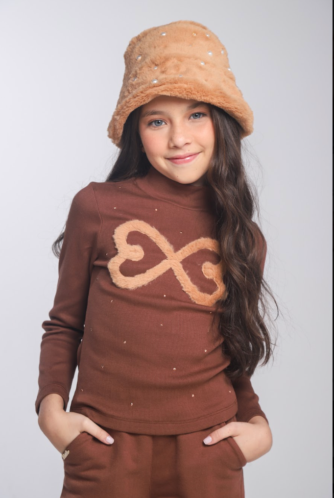 Conjunto Infantil Blusa ML Infinito e Calça Jogger Malha Canelada Marrom - Luluzinha PRÉ-VENDA