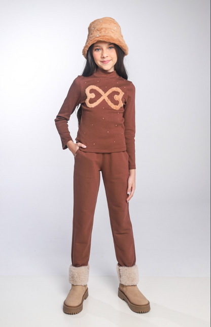 Conjunto Infantil Blusa ML Infinito e Calça Jogger Malha Canelada Marrom - Luluzinha PRÉ-VENDA
