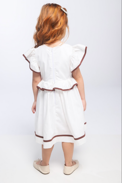 Vestido Infantil Rodado Tricoline Branco com Laço Marrom - Luluzinha PRÉ-VENDA