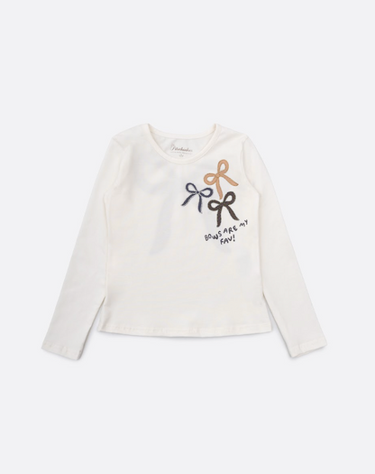 Conjunto Infantil Blusa Off White Laços Bows Are My Fav e Legging Tricot Xadrez Azul - Pituchinhus