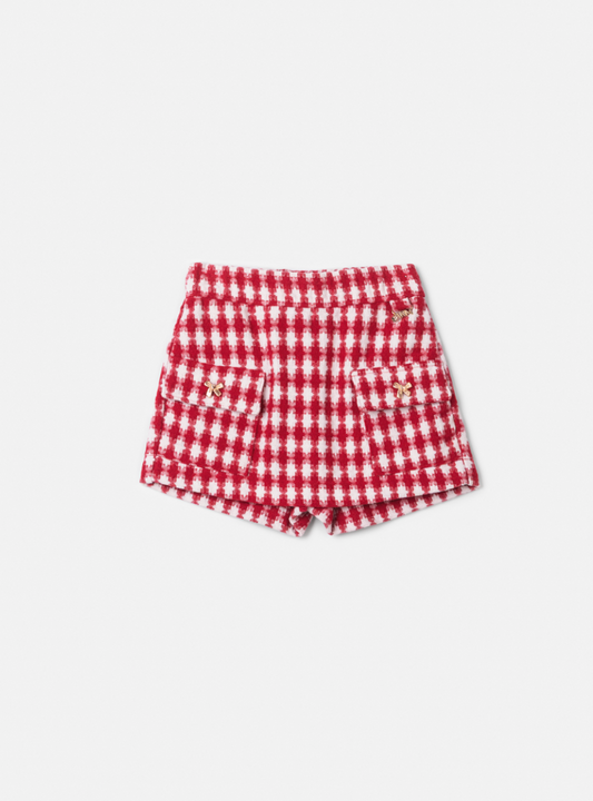 Shorts-saia Infantil Conceito Tweed Xadrez Vermelho - Animê