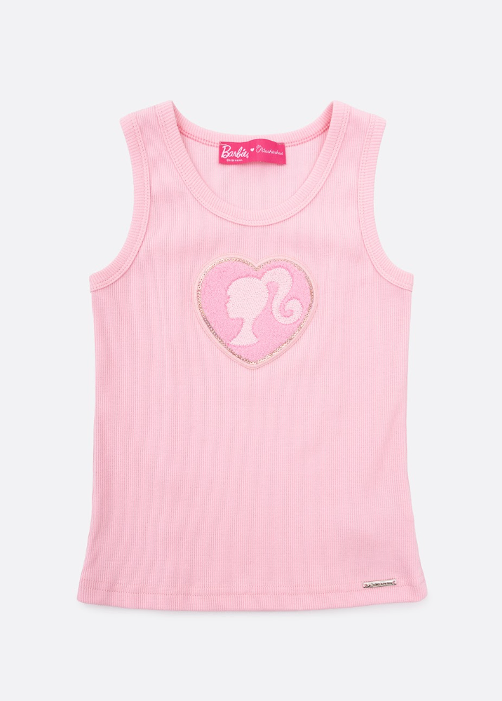Regata Infantil Patche Coração Barbie Rosa Romântico - Pituchinhus