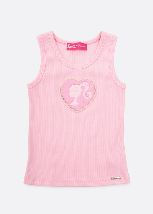 Regata Infantil Patche Coração Barbie Rosa Romântico - Pituchinhus