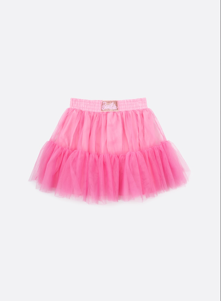 Saia Infantil Tule Babados Patche Barbie Rosa Ópera - Pituchinhus