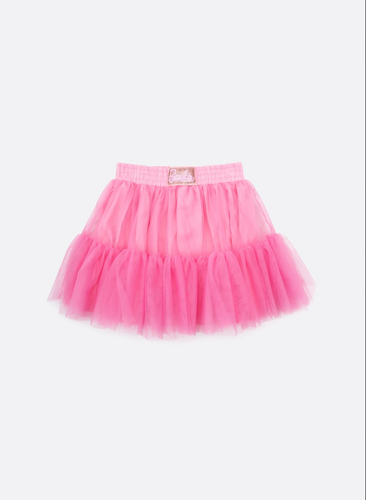 Saia Infantil Tule Babados Patche Barbie Rosa Ópera - Pituchinhus
