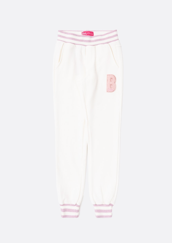 Calça Moletom Infantil Jogging  Patche Barbie Off White - Pituchinhus