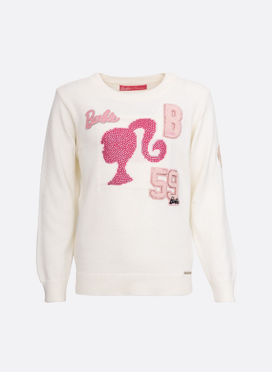 Blusa Infantil Tricot Silhouette Barbie Off White - Pituchinhus
