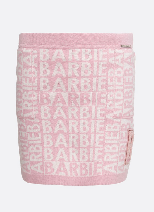 Saia Infantil Tricot Jacquard Barbie Patches Sugar Rose- Pituchinhus