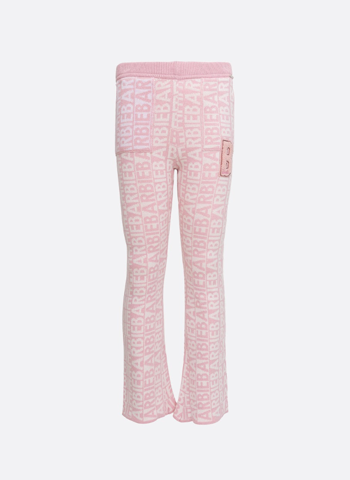 Calça Infantil Tricot Flare Jacquard Patche Barbie Sugar Rose - Pituchinhus