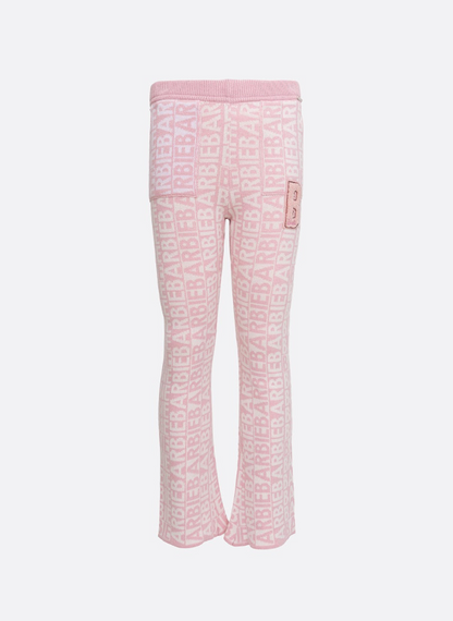 Calça Infantil Tricot Flare Jacquard Patche Barbie Sugar Rose - Pituchinhus