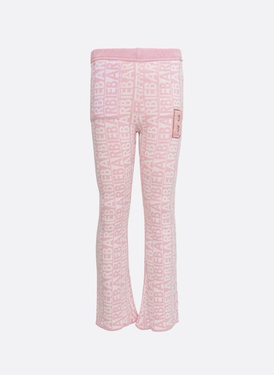 Calça Infantil Tricot Flare Jacquard Patche Barbie Sugar Rose - Pituchinhus