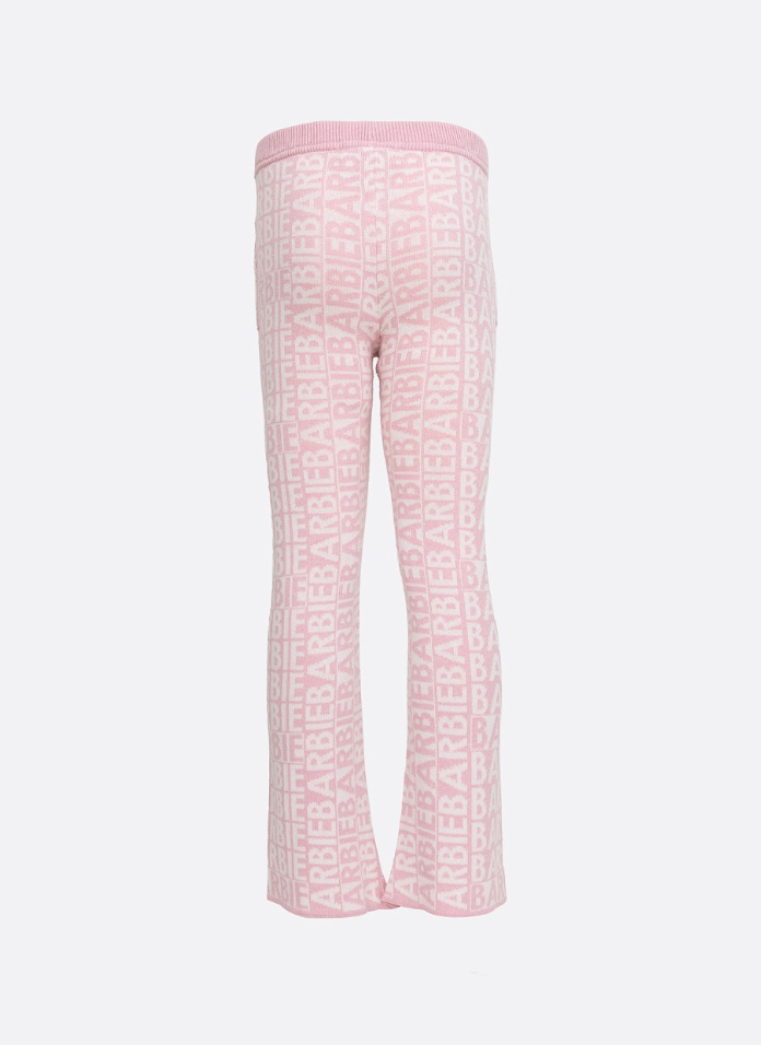 Calça Infantil Tricot Flare Jacquard Patche Barbie Sugar Rose - Pituchinhus