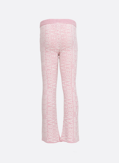 Calça Infantil Tricot Flare Jacquard Patche Barbie Sugar Rose - Pituchinhus