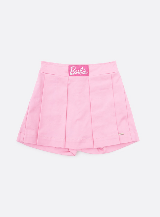 Saia Infantil Sarja Pregas Patche Barbie Rosa Romântico - Pituchinhus
