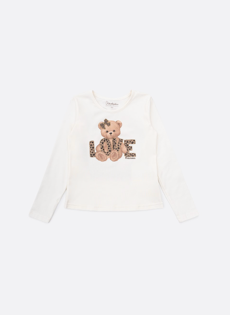 Blusa Infantil Cotton Ursinha Love Off White - Pituchinhus