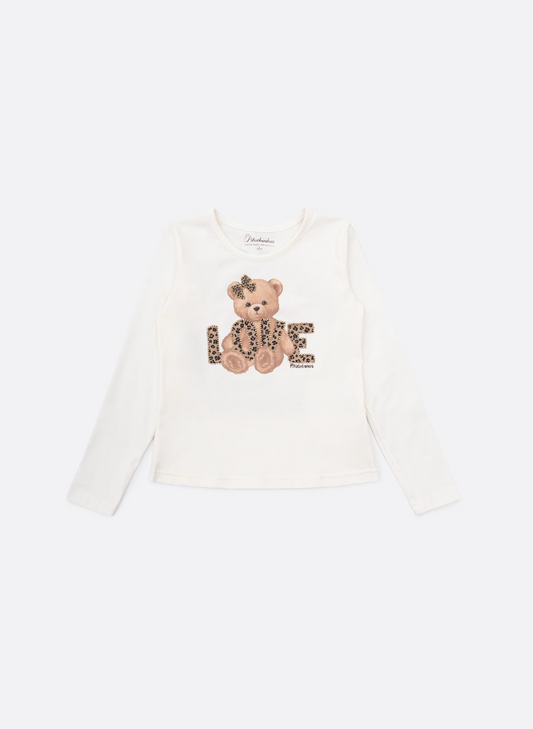 Blusa Infantil Cotton Ursinha Love Off White - Pituchinhus
