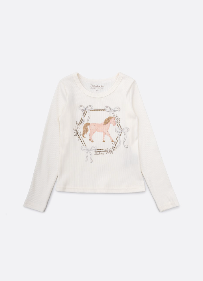 Blusa Infantil Rib Moldura Cavalinho Cristal Off White - Pituchinhus