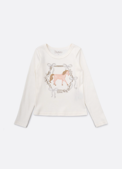 Blusa Infantil Rib Moldura Cavalinho Cristal Off White - Pituchinhus