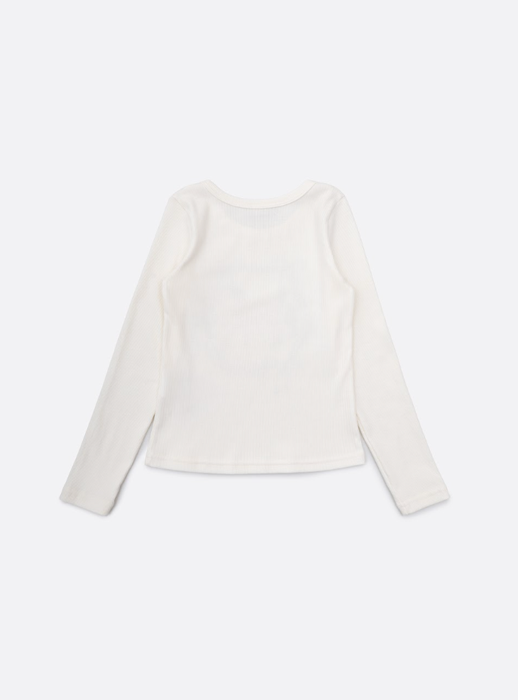 Blusa Infantil Rib Moldura Cavalinho Cristal Off White - Pituchinhus