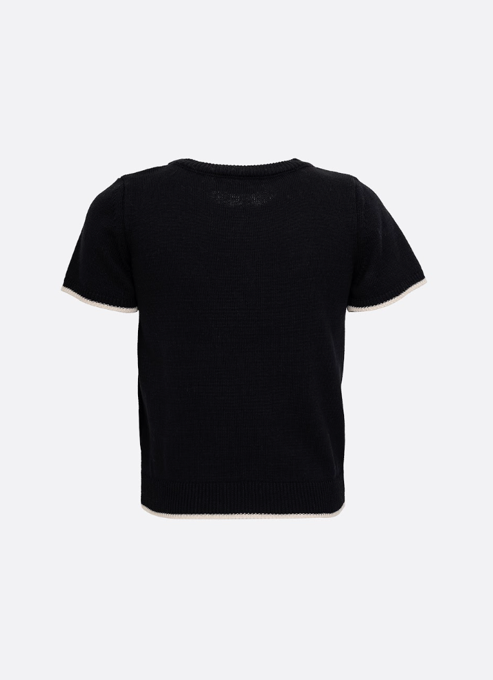 Blusa Infantil Tricot Maxi Laço Bordado Pérolas e Cristais Preta - Pituchinhus