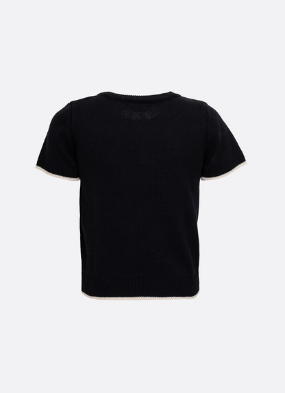 Blusa Infantil Tricot Maxi Laço Bordado Pérolas e Cristais Preta - Pituchinhus