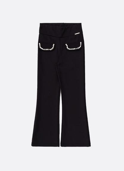 Calça Infantil Flare Lapelas Bordadas Preta - Pituchinhus