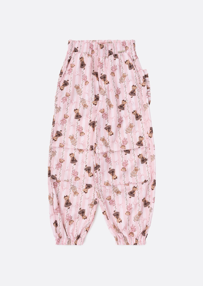 Calça Infantil Jogging Algodão Bolso Babado Ursinhas Listras - Pituchinhus