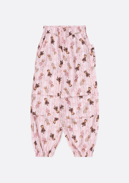 Calça Infantil Jogging Algodão Bolso Babado Ursinhas Listras - Pituchinhus