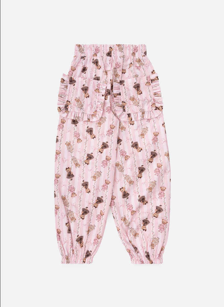 Calça Infantil Jogging Algodão Bolso Babado Ursinhas Listras - Pituchinhus