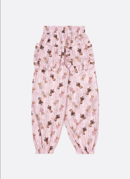 Calça Infantil Jogging Algodão Bolso Babado Ursinhas Listras - Pituchinhus