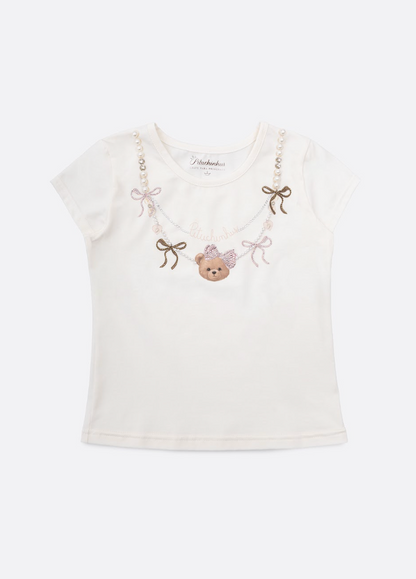 Blusa Infantil Algodão Cotton Ursinha Colar Bordado Off White - Pituchinhus