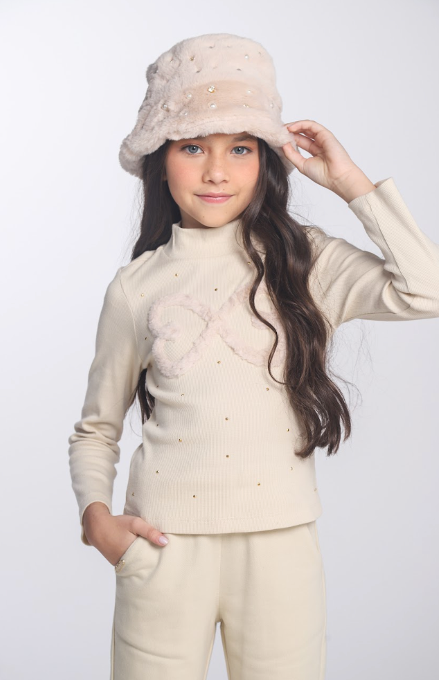 Conjunto Infantil Blusa ML Infinito e Calça Jogger Malha Canelada Bege - Luluzinha