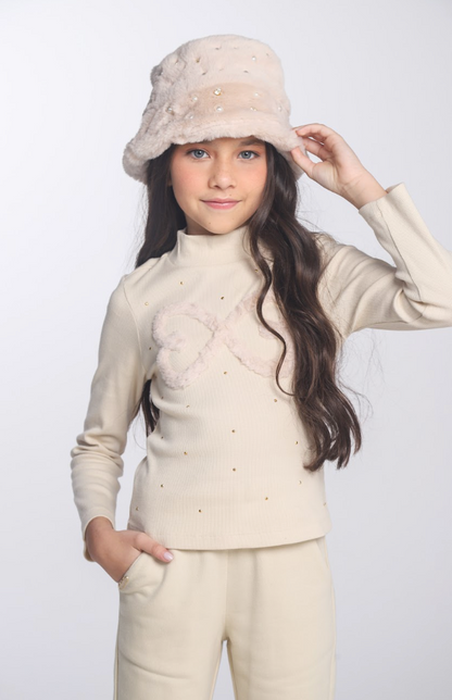 Conjunto Infantil Blusa ML Infinito e Calça Jogger Malha Canelada Bege - Luluzinha