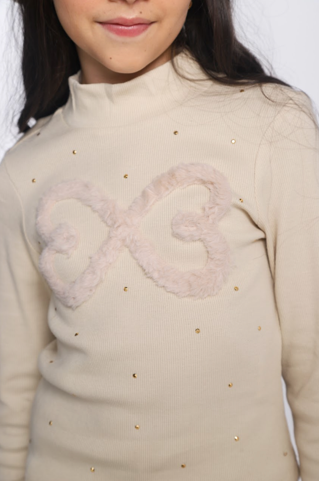 Conjunto Infantil Blusa ML Infinito e Calça Jogger Malha Canelada Bege - Luluzinha
