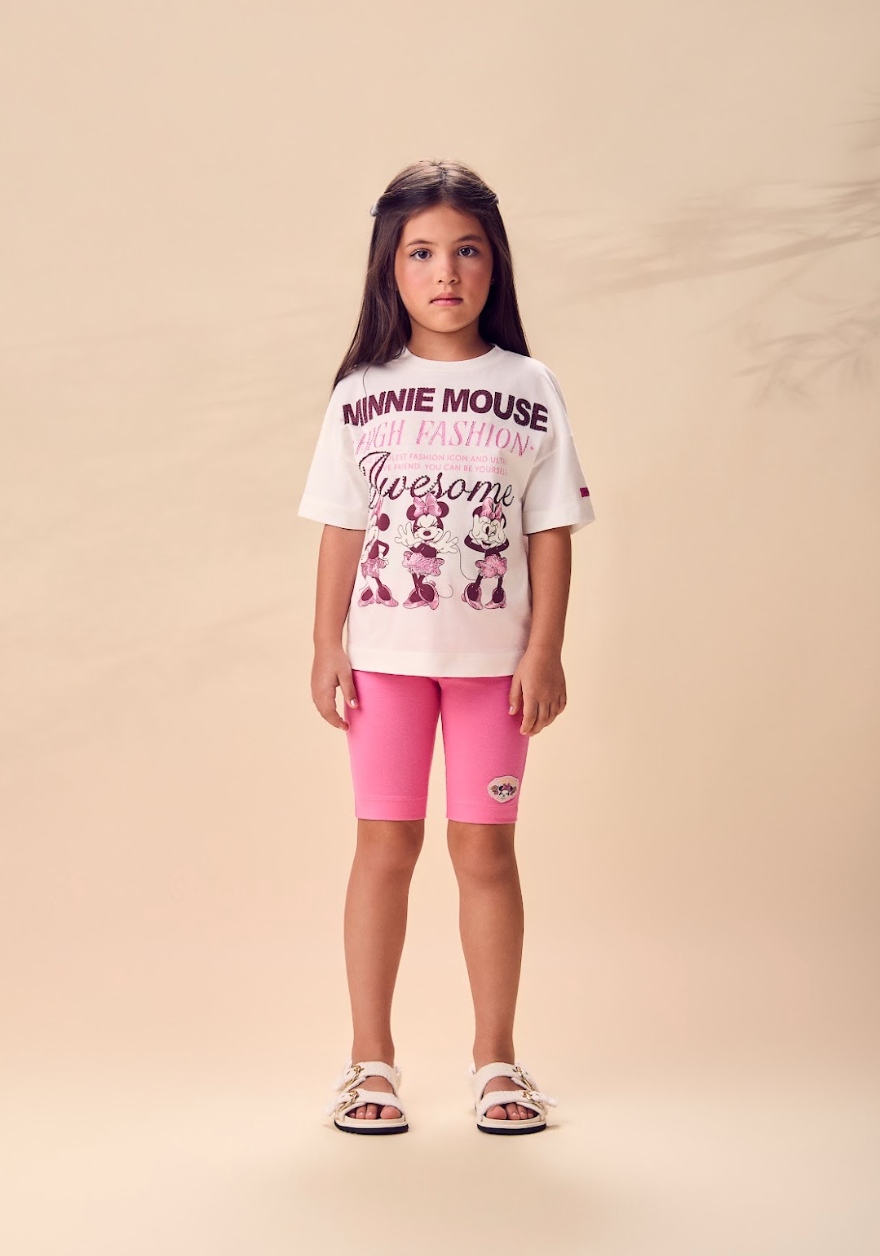 Conjunto Infantil Blusa Minnie Fashion e Legging Rosa - Animê