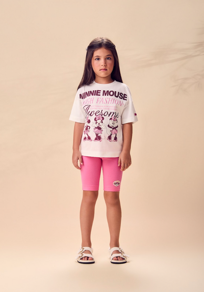 Conjunto Infantil Blusa Minnie Fashion e Legging Rosa - Animê