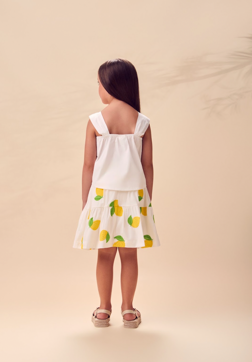 Conjunto Infantil Blusa Off e Saia Limões Soleil - Animê