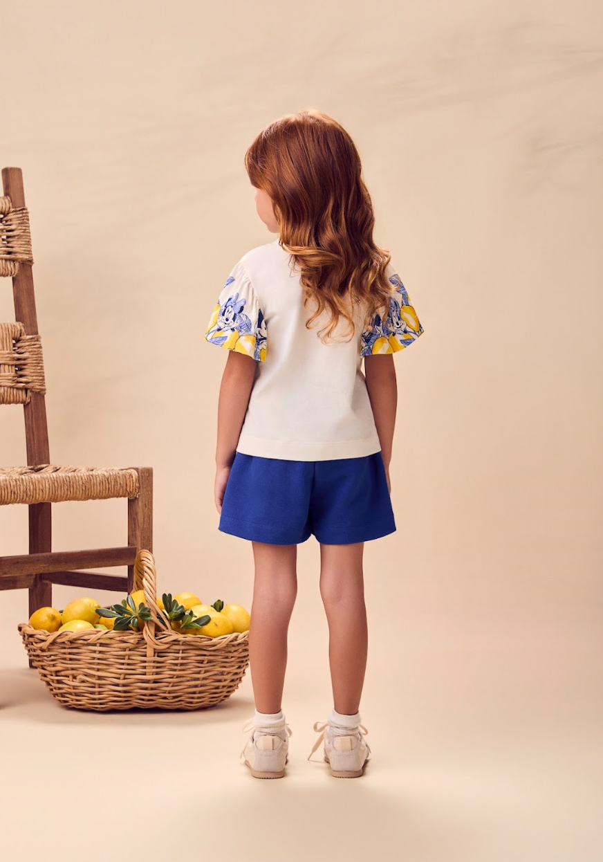 Conjunto Infantil Blusa Mangas Limões e Shorts Azul - Animê